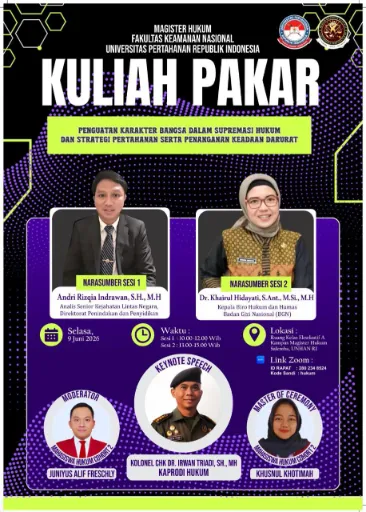 Kepala Biro Hukum dan Humas Badan Gizi Nasional (BGN), Khairul Hidayati, dalam Kuliah Pakar Program Magister Hukum Fakultas Keamanan Nasional Universitas Pertahanan Republik Indonesia (Unhan RI), Selasa (9/6).