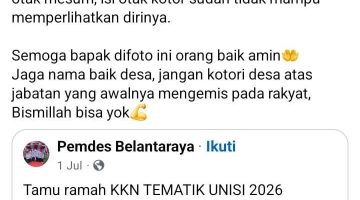 Unggahan Akun Facebook Diduga Bernada Provokatif Kembali Jadi Sorotan, Singgung Tokoh Agama dan Kepala Desa di Belantara Raya